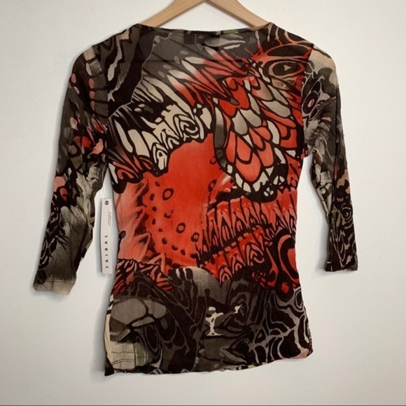 Tribal Boat Neck Butterfly Abstract Print Top Sz S - Picture 9 of 9